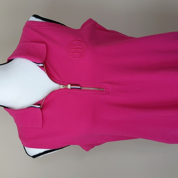 Tommy Hilfiger Quarter Zip Collared High Low Top M Pink - Picture 3 of 11